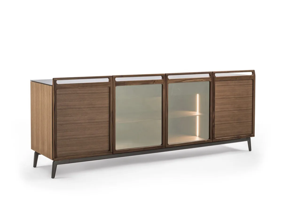 DURAME - Bridge 4 - Solid wood sideboard with bronzed glass doors with wooden frame