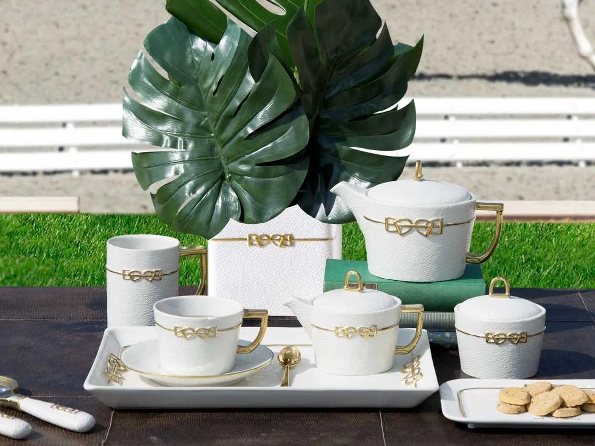 WHITE DRESSAGE TEA SET 