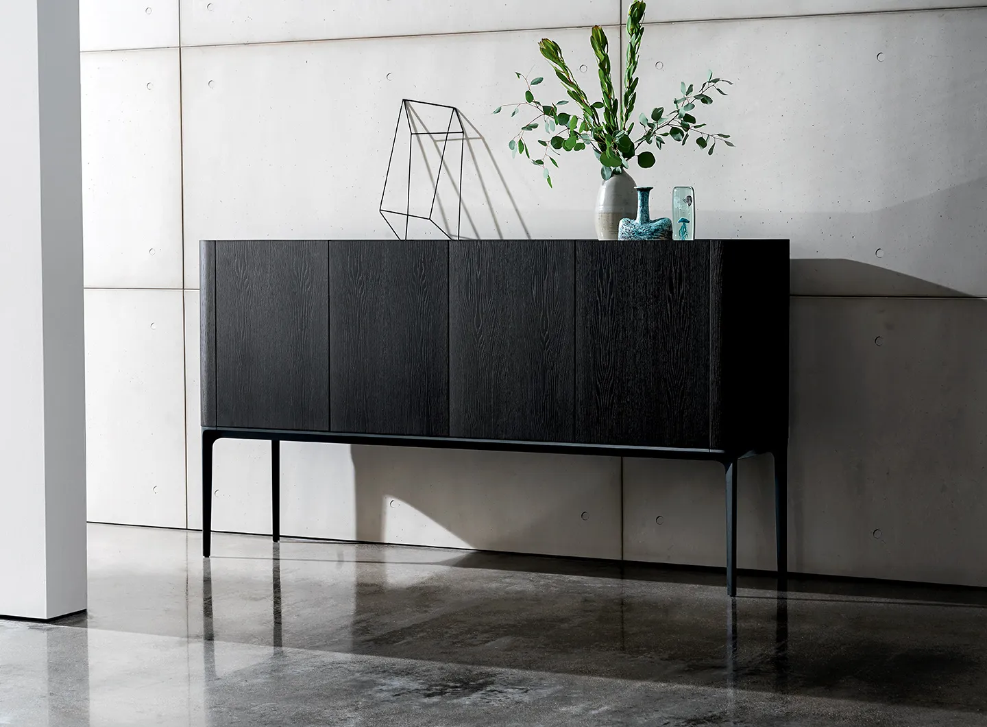 SOVET ITALIA Slim sideboard in wengé with four doors