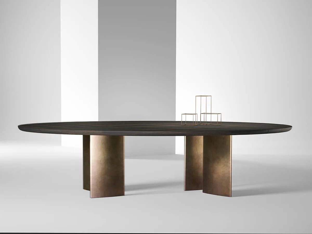 laurameroni design elliptical table poe in wood and metallic lacquering