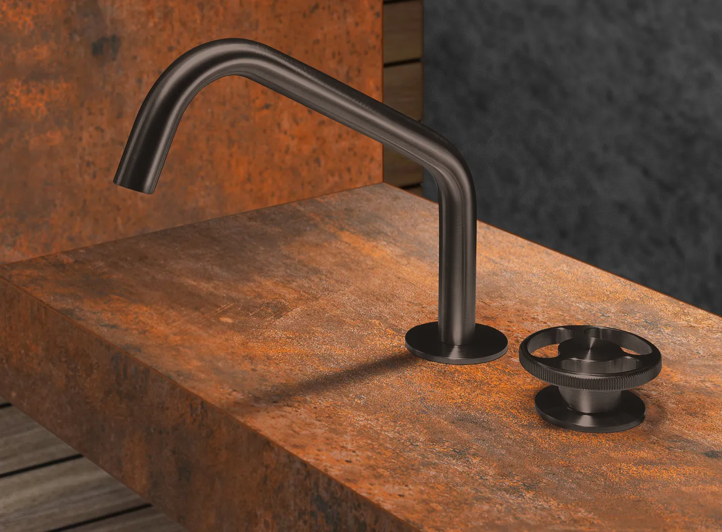 2-hole deck-mounted basin mixer, brushed carbon PVD - KAN33