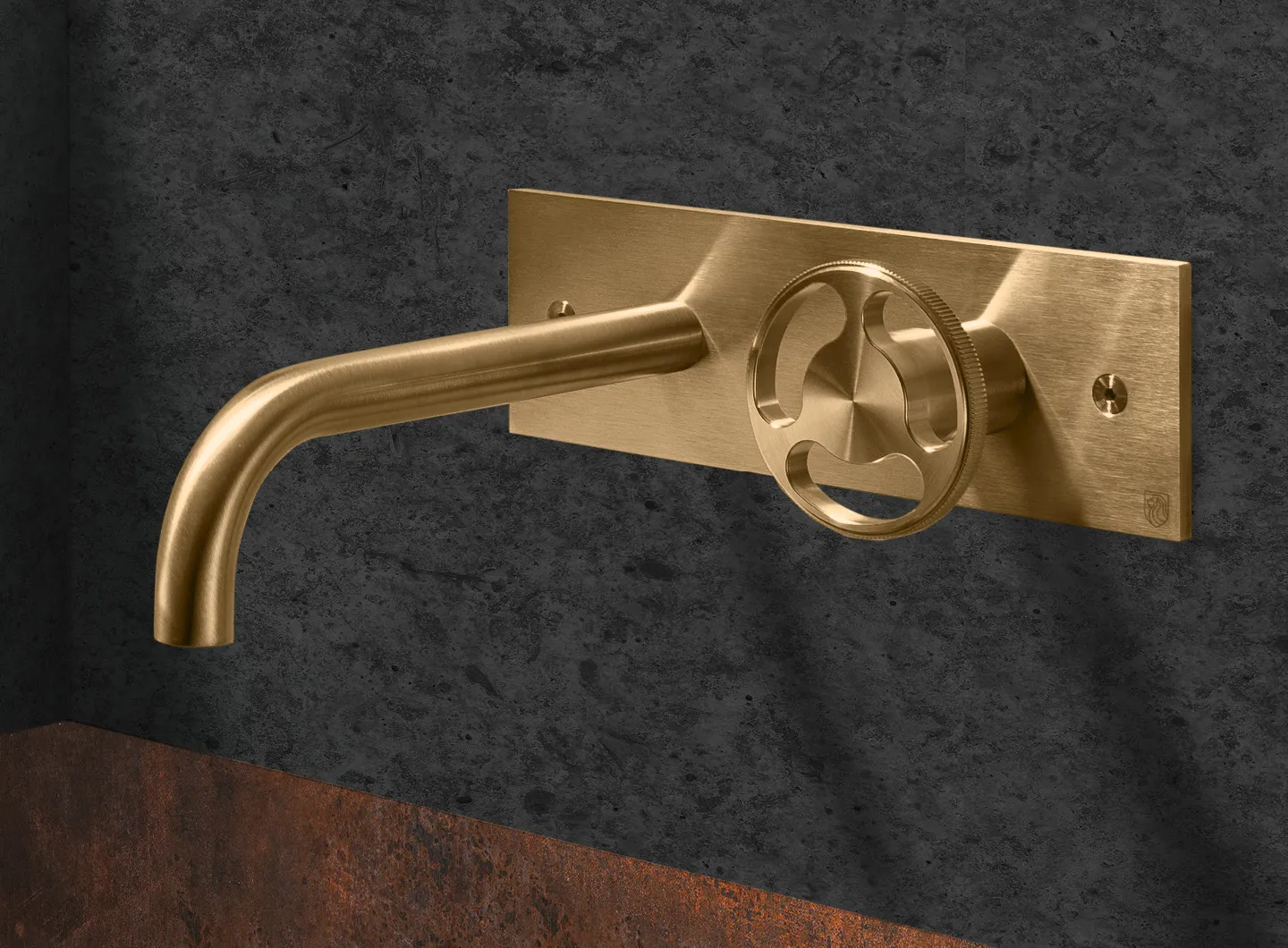 Wall-mounted basin mixer, brushed gold PVD - KAN21