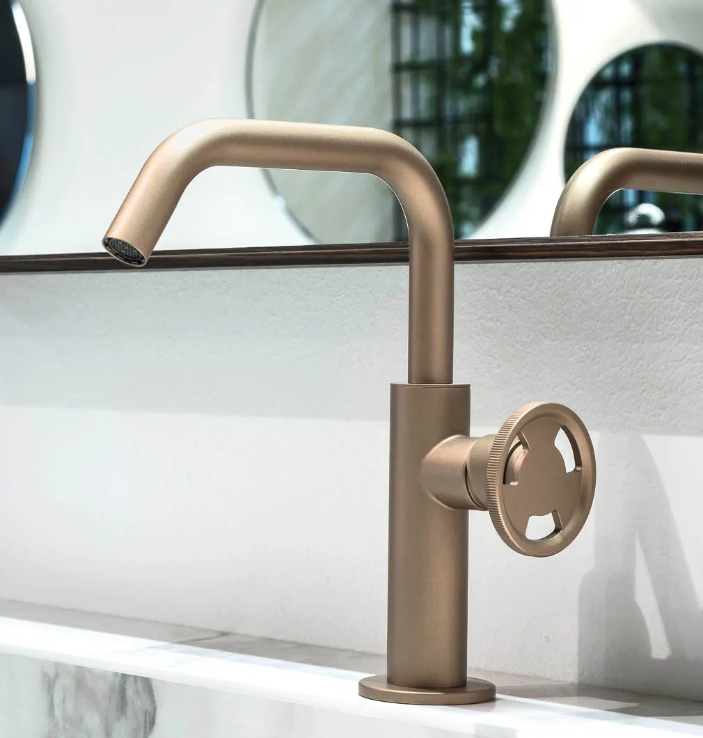 3-hole wall-mounted basin tap with L=190 mm spout, PVD polished roseè – TIB57