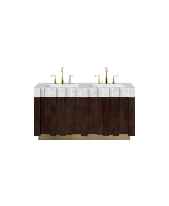 Nazca è una placca tettonica situata nell'Oceano Pacifico meridionale. In omaggio al battito cardiaco della Madre Terra, i nostri designer hanno creato il mobile Vanity Nazca con struttura impiallacciata in radica di noce opaca, base in ottone vintage opaco e lavabo in marmo. Questo mobiletto a 2 ante aggiungerà un meraviglioso tono di terra a qualsiasi arredamento di lusso del bagno moderno.