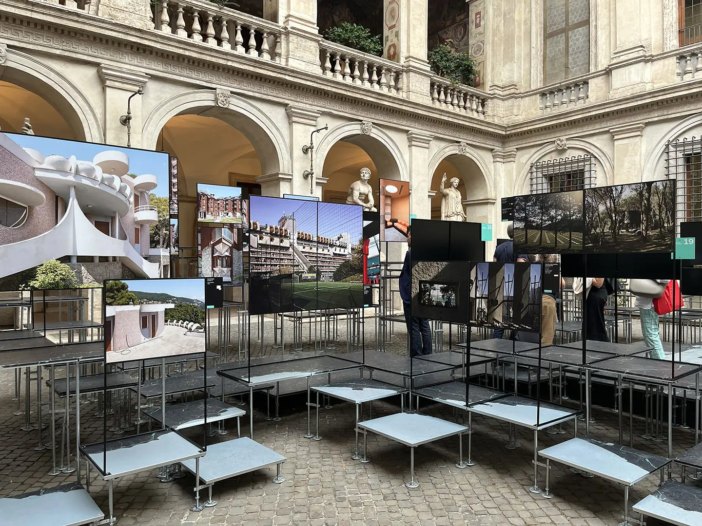 exhibition in a courtyard, palazzo altemps, palace, italy