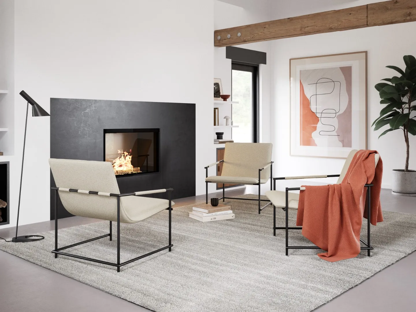 DAN-FORM's DELIA lounge chair in simply beige bouclé fabric in a modern farmhouse