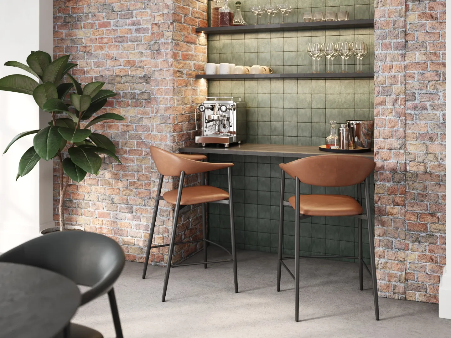 DAN-FORM's ROVER bar stools in a funky home bar