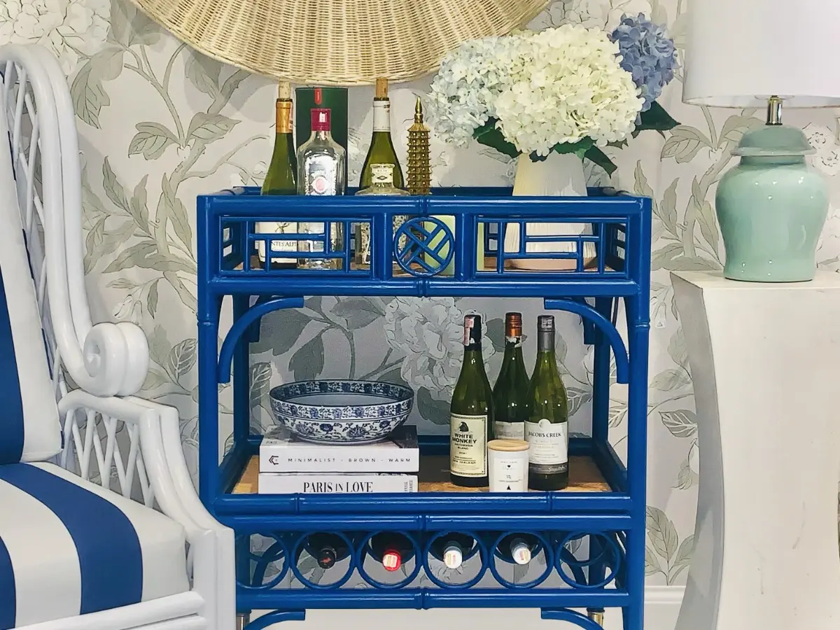 Sheo Home Living - Chinoiserie Rattan Bar Cart