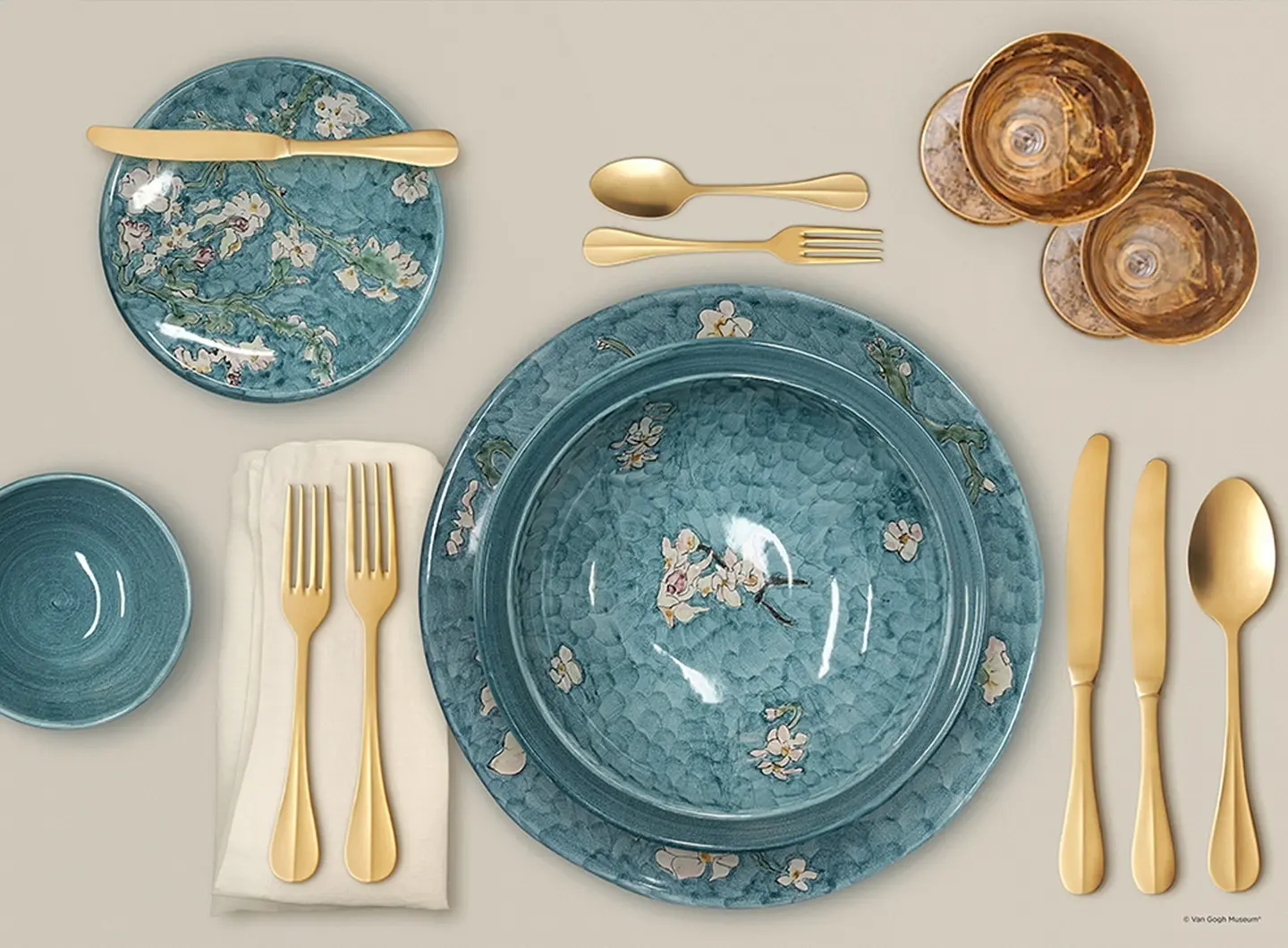 Collezione Van Gogh© di Ceramica Francesco De Maio -  Mise en Place Fiori di Mandorlo©