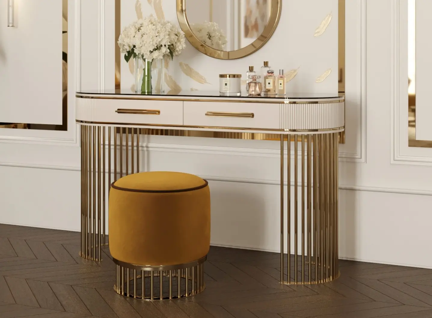 Castro_Lighting_Interiors_Cleo_Oval_Mirror_Grace_Console_Stool_Metier_Wall_Light.jpg