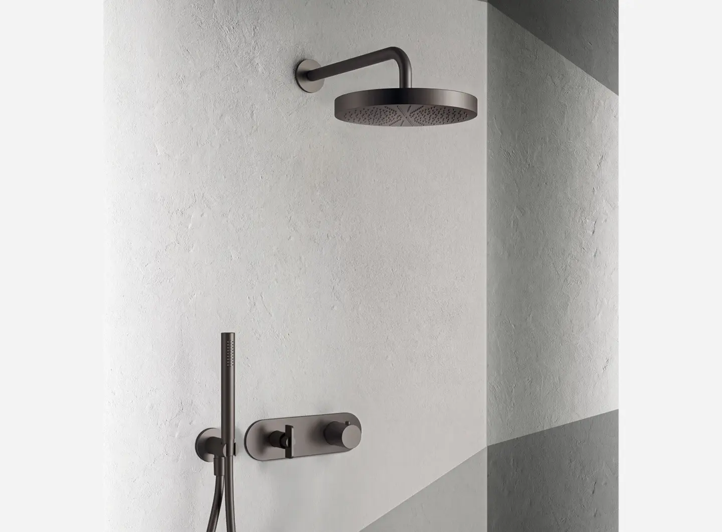 AL/GARDEN - Rain showerhead . Shower set . Built-in thermostatic shower mixer - Matt Gun Metal PVD