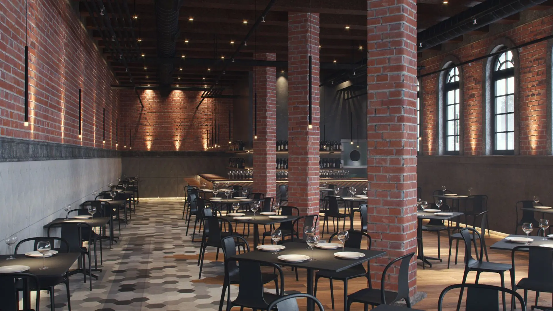 Lighting in a restaurant using MP Lighting's fixtures